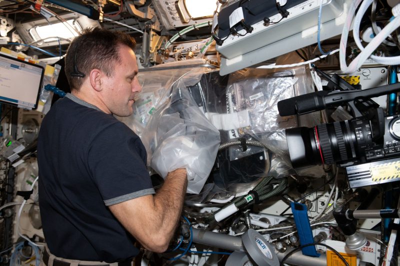 Caption: NASA astronaut Josh Cassada works with Redwire’s 3D BioFabrication Facility on the ISS. (Credit: NASA)
