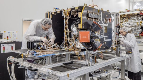 Caption: Teams work on PROBA-3 integration. (Credit: Redwire)